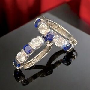925 Sterling Silver 14K White Gold plated Sapphire Hoop Earrings